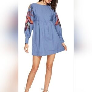 Free People Blue Dress with Colorful Sleeves